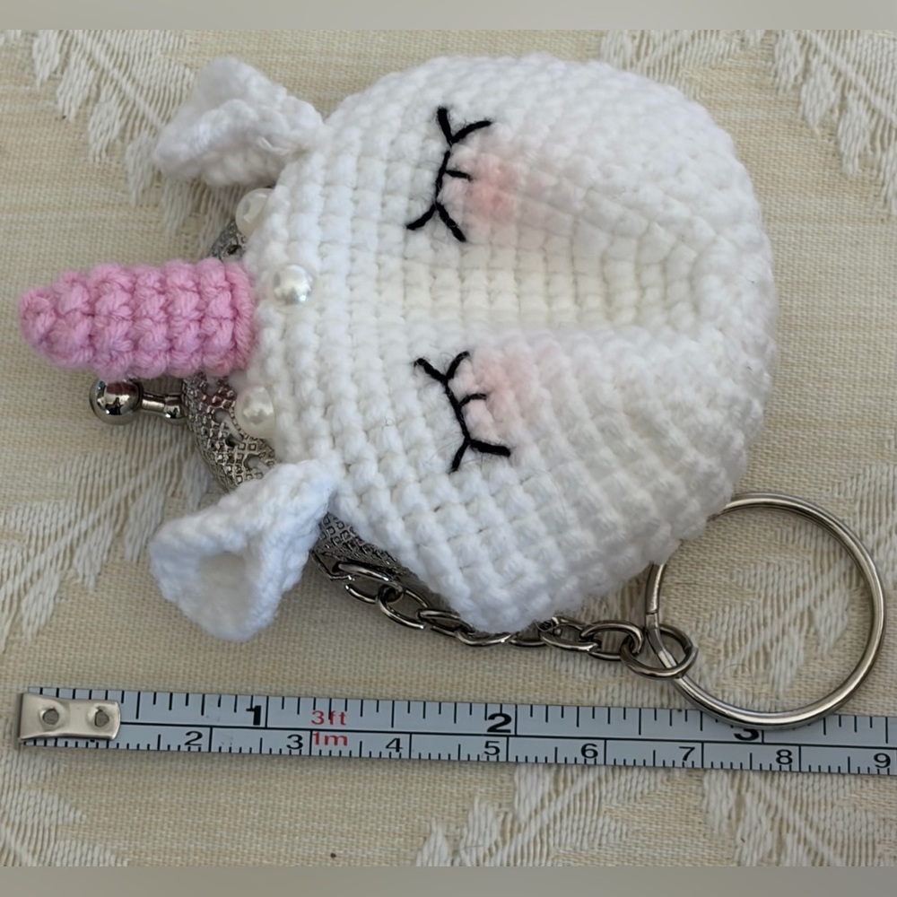 Crocheted Unicorn Key Holder/ Purse Charm Pouch w/ Kiss Lock Opening NEW! - Picture 5 of 5